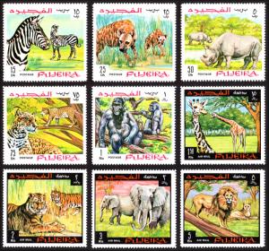 Fujeira Michel #302-310 set/9 mnh - 1969 African wildlife - giraffe tiger etc