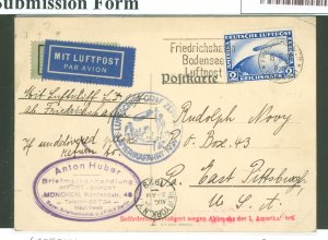 Germany C41 1929 Graf Zeppelin First Flight to North America franked with 2m Graf Zeppelin stamp addressed to Pennsylvania with
