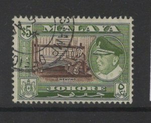 MALAYA JOHORE SG165 1960 $5 BROWN & BRONZE-GREEN FINE USED