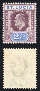 St Lucia SG60 2 1/2d Dull Purple and Ultramarine Wmk CA (tone spot) Cat 42 poun