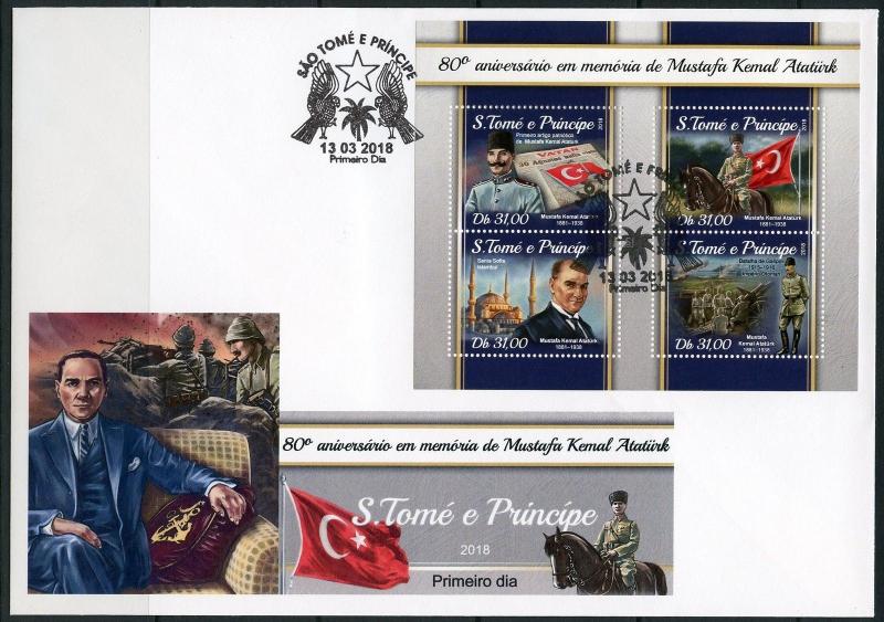 SAO TOME  2018 80th MEMORIAL MUSTAFA KEMAL ATATURK  SHEET FDC