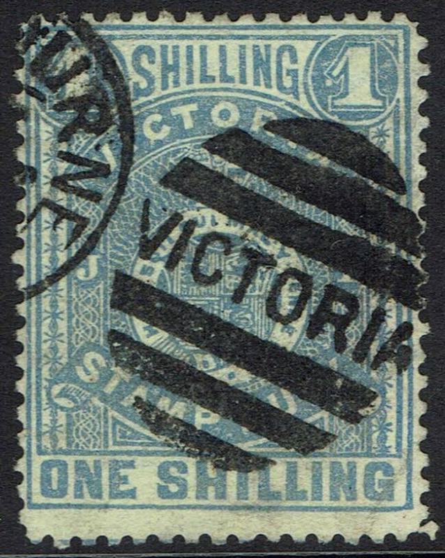 VICTORIA 1884 ARMS STAMP DUTY 1/- BLUE/YELLOW POSTALLY USED 