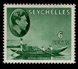 SEYCHELLES GVI SG137c, 6c green, LH MINT. Cat £22. CHALKY