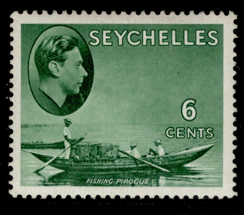 SEYCHELLES GVI SG137c, 6c green, LH MINT. Cat £22. CHALKY