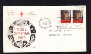 Canada #503 pair (1969 6c Christmas) Rosecraft-B cachet FDC addressed-typed