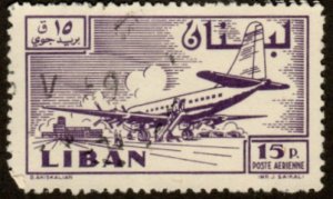 Lebanon C256 - Used - 15p Airplane (1958)