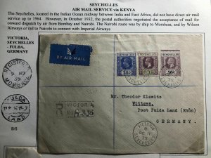 1935 Victoria Seychelles Airmail Cover To Fulda Germany Via Kenia Imperial