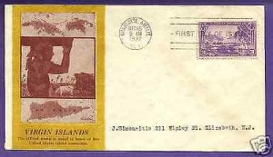 802  VIRGIN ISLANDS 3c 1937, PICTORIAL FIRST DAY COVER...