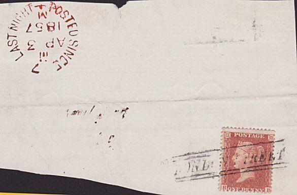 GB SCOTLAND 1857 large piece 1d red LONDON STREET Scots local cancel........7548