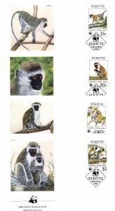 [54169] St. Kitts 1986 Wild animals Mammals WWF Monkeys FDC 4 covers