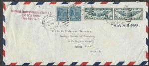 DATE 1941 COVER FAM-14 NY TO SYDNAY AUSTRALIA 70c RATE W/5c PREXY X 2 SEE INFO