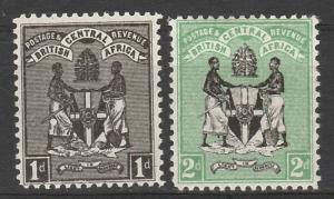 BRITISH CENTRAL AFRICA 1896 ARMS 1D AND 2D */** WMK CROWN CC