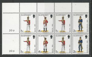 Great Britain-Guernsey # 96,100,102 Militia  se-tenant block/8 (1) Mint NH