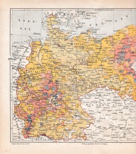 Germany 1890 JUDAICA Map Illustrating Population/Demographics of German Jews