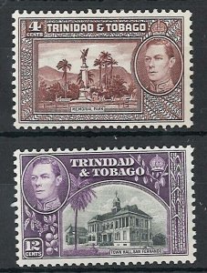 Trinidad & Tobago 1938 4c chocolate 12c purple fine mint sg249 252 cat £65