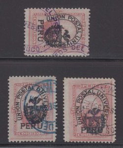 PERU 1881-82 CHILE OCCPTN Sc N21 THREE SINGLES ARMS SHADES USED BY LIMA Cds+
