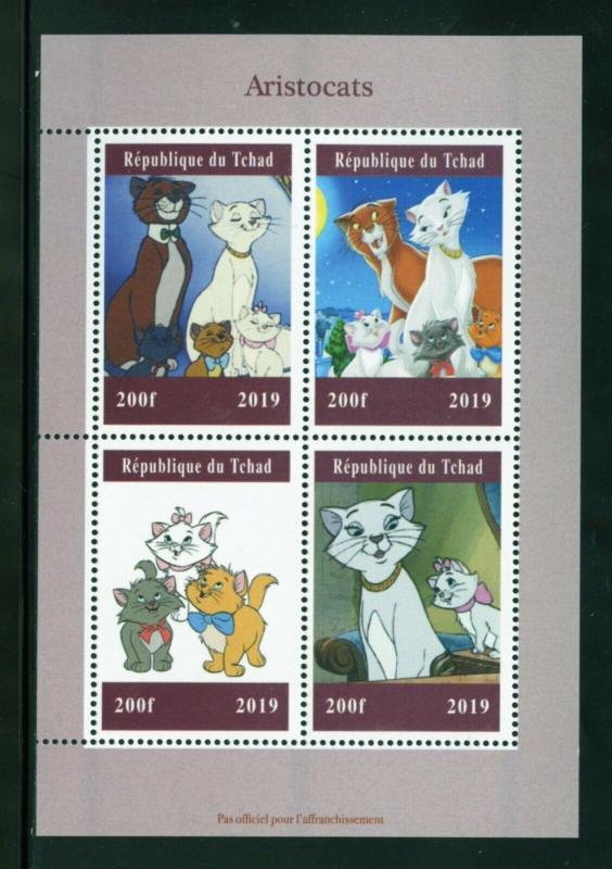 CHAD  2019 ARISTOCATS SHEET OF FOUR  MINT NH