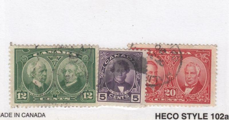 CANADA (MK3366) # 146-148  F-VF-USED  VARcts  1927 HISTORICAL ISSUES CAT VAL $21