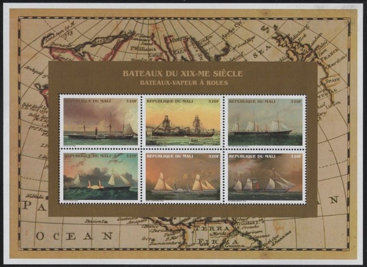 Mali 1996 MNH Sc 831 320fr Paddle steamers Sheet of 6