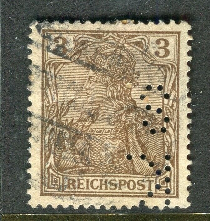 GERMANY; Early 1900s Germania issue fine used value + PERFIN , 3pf.