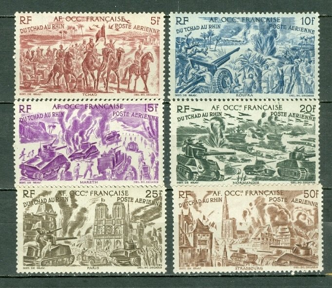 FRENCH WEST AFRICA 1946 CHAD-RHINE #C5-C10 SET MNH...$16.00