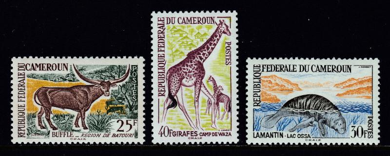 CAMEROON — SCOTT 370//372 — 1962 FAUNA ISSUE HIGH VALUES — MLH — SCV $15.25