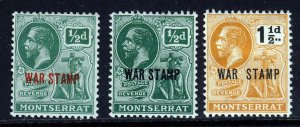 MONTSERRAT KG V 1917-19 The Full WAR STAMP Overprinted Set SG 60 to SG 62 MINT 