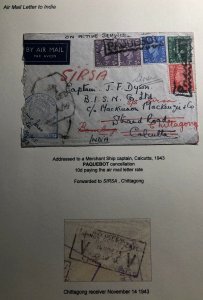 1943 England OAS Paqueboat Censored Cover To Calcutta India