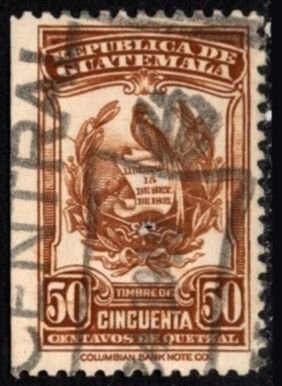 Vintage Republic Of Guatemala Revenue Stamp 50 Centavos Quetzal General Tax Duty