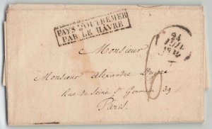 Guadeloupe 1830 Pointe a Pitre to Paris France Stampless Folded Letter SFL