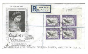 ADEN YEMEN TO U.S. 1955 REGISTERED ADEN G.P.O. FROM THE POSTMASTER GENERAL