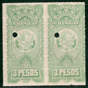 URUGUAY Revenue Stamps *3 PESOS* High Value (Specimen) PAIR Mint MNH GR2WHITE38