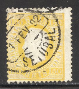 Portugal Scott 48b Used LH - 1880 150r Yellow King Luiz - SCV $13.50