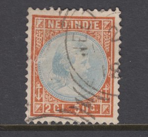 Netherlands Indies Sc 30 used. 1882 2.50g Queen, small thin, F-VF appearing.