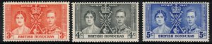 BRITISH HONDURAS 1937 Coronation; Scott 112-14, SG 147-49; MNH