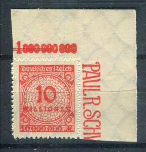 GERMANY; 1923 Aug-Oct Inflation Surcharged MINT MNH 10M. fine Corner MARGINAL