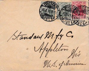 Germany 1911 Two Color Germainia Franking on Cover Dresden to Appleton