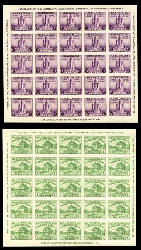 US #730 - 731 FULL SHEETS VF mint never hinged, no gum as issued, SUPER SELEC...