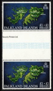 FALKLAND ISLANDS 1982 £1+£1 Rebuilding Fund Gutter Pair; Scott B1, SG 430; MNH