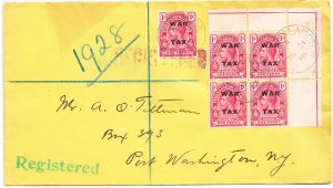 TURKS & CAICOS Registered cover postmark Turks Islands, 21 Sept 1918 Backstamped