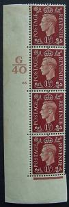 Great Britain, Scott 237, Strip of 4 w control G/40, hinged