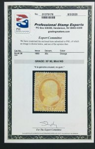 MOMEN: US STAMPS #38 UNUSED PSE GRADED CERT XF-90 LOT #70869