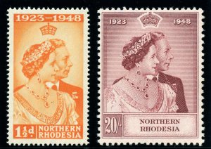 Northern Rhodesia 1948 KGVI Silver Wedding set complete MLH. SG 48-49. Sc 48-49.