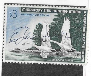US #RW33  1966  $3 Federal Duck Stamp  (U) multicolored  CV$12.00