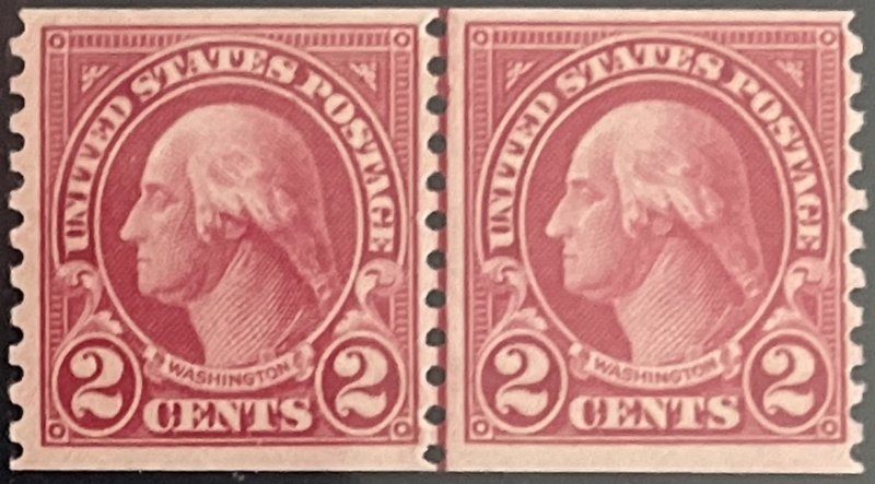 Scott #599 1923 2¢ Washington rotary perf. 10 vertically MNH OG line pair