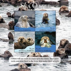 Antigua 2020 - Sea Otter - Marine Life - Sheet of 4 Stamps - Scott #3595 - MNH