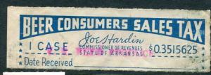 Arkansas Beer Consumers Sales Tax #B34 Used