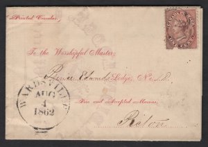 1861 1c Circular, Albion Lodge Wardsville, CW (AUG 4 1862) “Ruggles” post...