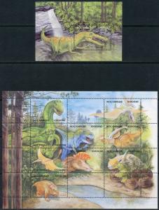 MOZAMBIQUE DINOSAURS OF THE WORLD SET OF 2 SHEETS & 2 SOUVENIR SHEETS  MINT NH