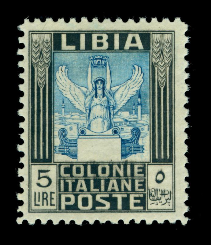 LIBYA 1937 Pictorials - Victory 5L black, blue - Perf. 11 Sc# 60a mint MNH  Rare